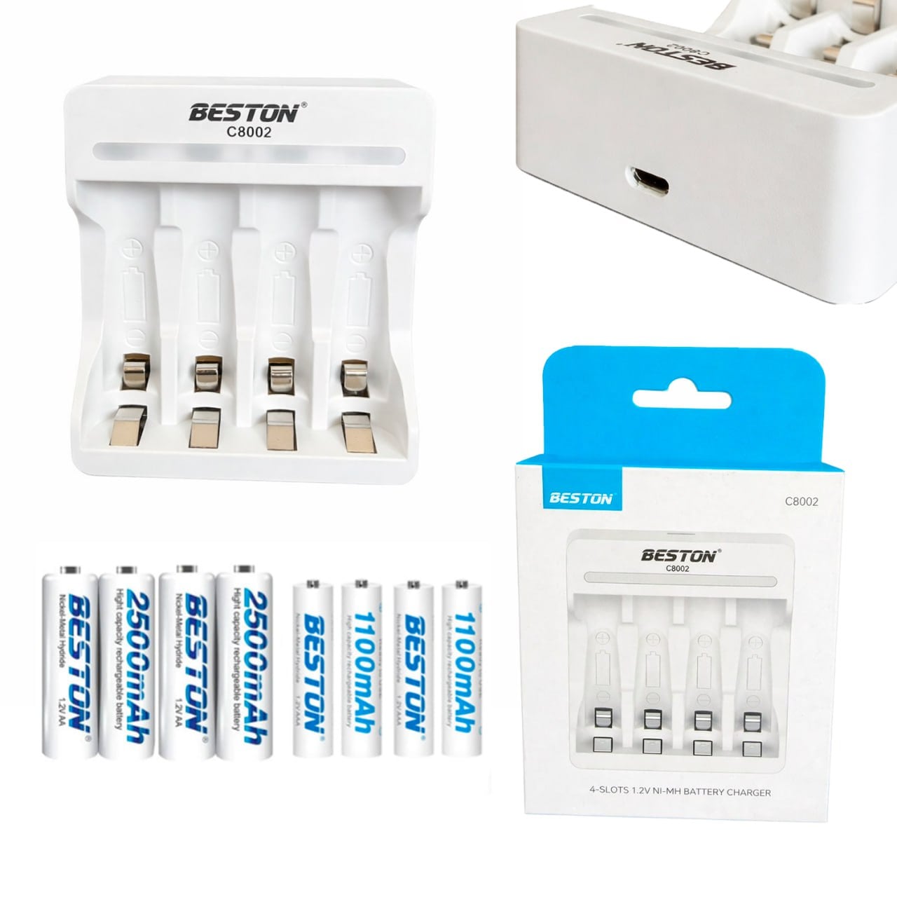 KIT CARGADOR INTELIGENTE DE PILAS + 4AA Y 4AAA NI-MH 4 PUESTOS SANTOFA ELECTRONICS S2019 - 2