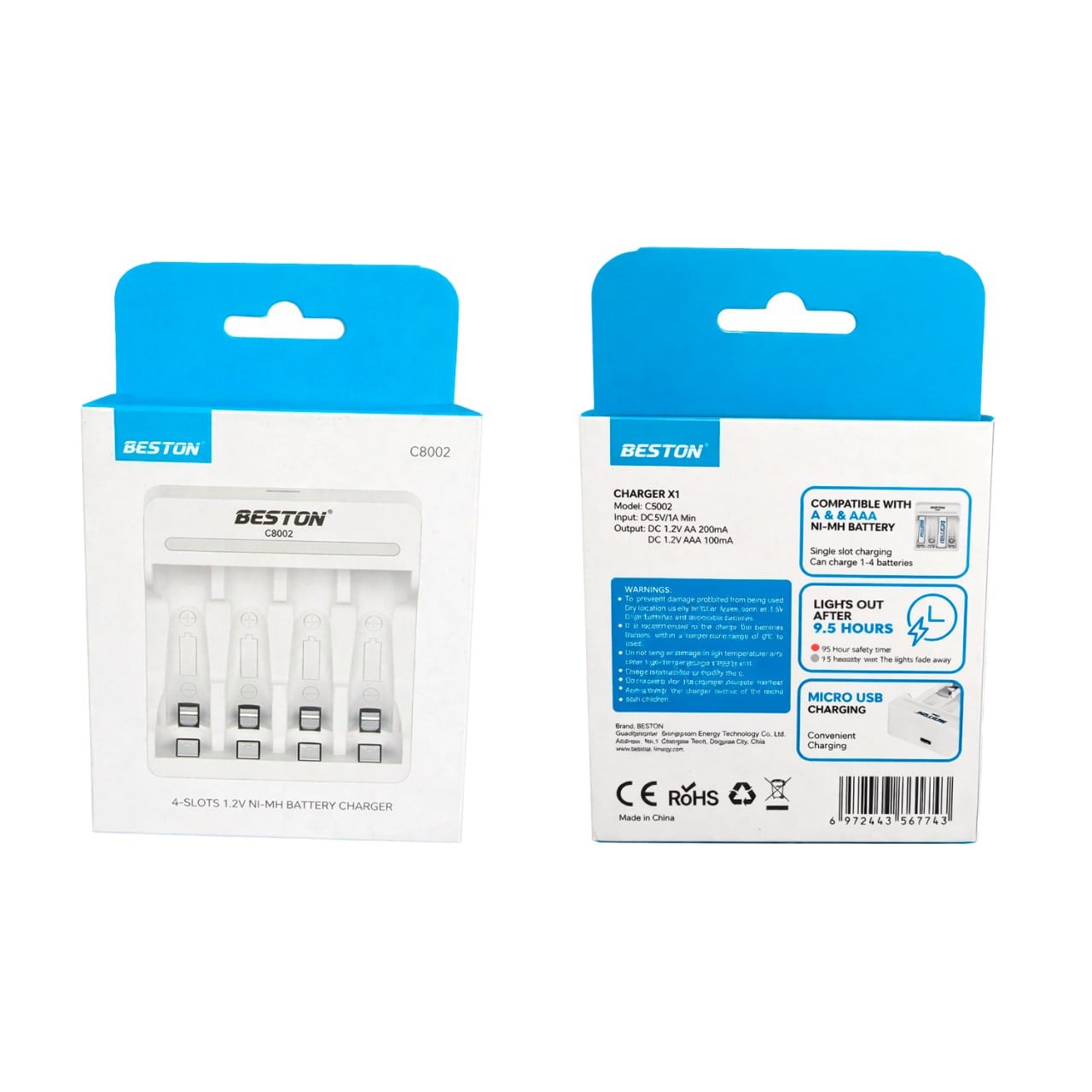 KIT CARGADOR INTELIGENTE DE PILAS + 4AA Y 4AAA NI-MH 4 PUESTOS SANTOFA ELECTRONICS S2019 - 4