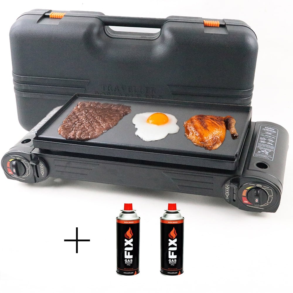 COCINA PARRILLERA PORTÁTIL CON MALETÍN + 2 GAS BUTANO FIX SANTOFA ELECTRONICS - 1