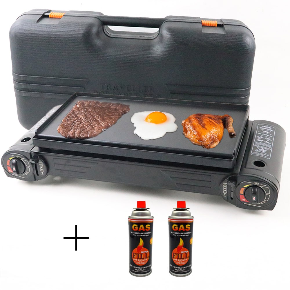 COCINA PARRILLERA PORTÁTIL CON MALETÍN + 2 GAS BUTANO 2FILL SANTOFA ELECTRONICS - 1