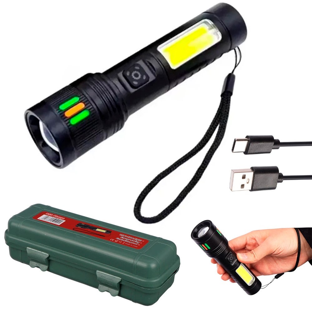 LINTERNA TÁCTICA LED RECARGABLE USB CON LUZ LATERAL COB SANTOFA ELECTRONICS S2030 - 3