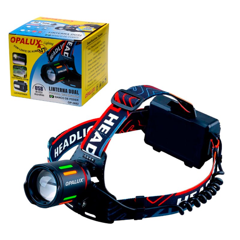 LINTERNA FRONTAL RECARGABLE OPALUX 10W DUAL CON ZOOM 7 MODOS 18650 IPX3 SANTOFA ELECTRONICS S2034 - 3