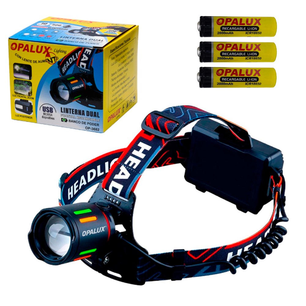 LINTERNA FRONTAL RECARGABLE OPALUX 10W DUAL CON ZOOM 7 MODOS 18650 IPX3 SANTOFA ELECTRONICS S2034 - 4
