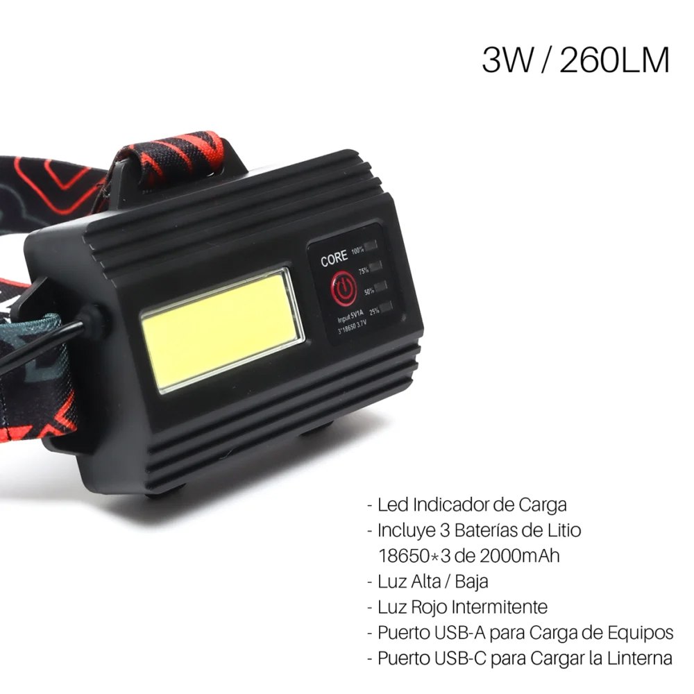 LINTERNA FRONTAL RECARGABLE OPALUX 10W DUAL CON ZOOM 7 MODOS 18650 IPX3 SANTOFA ELECTRONICS S2034 - 8