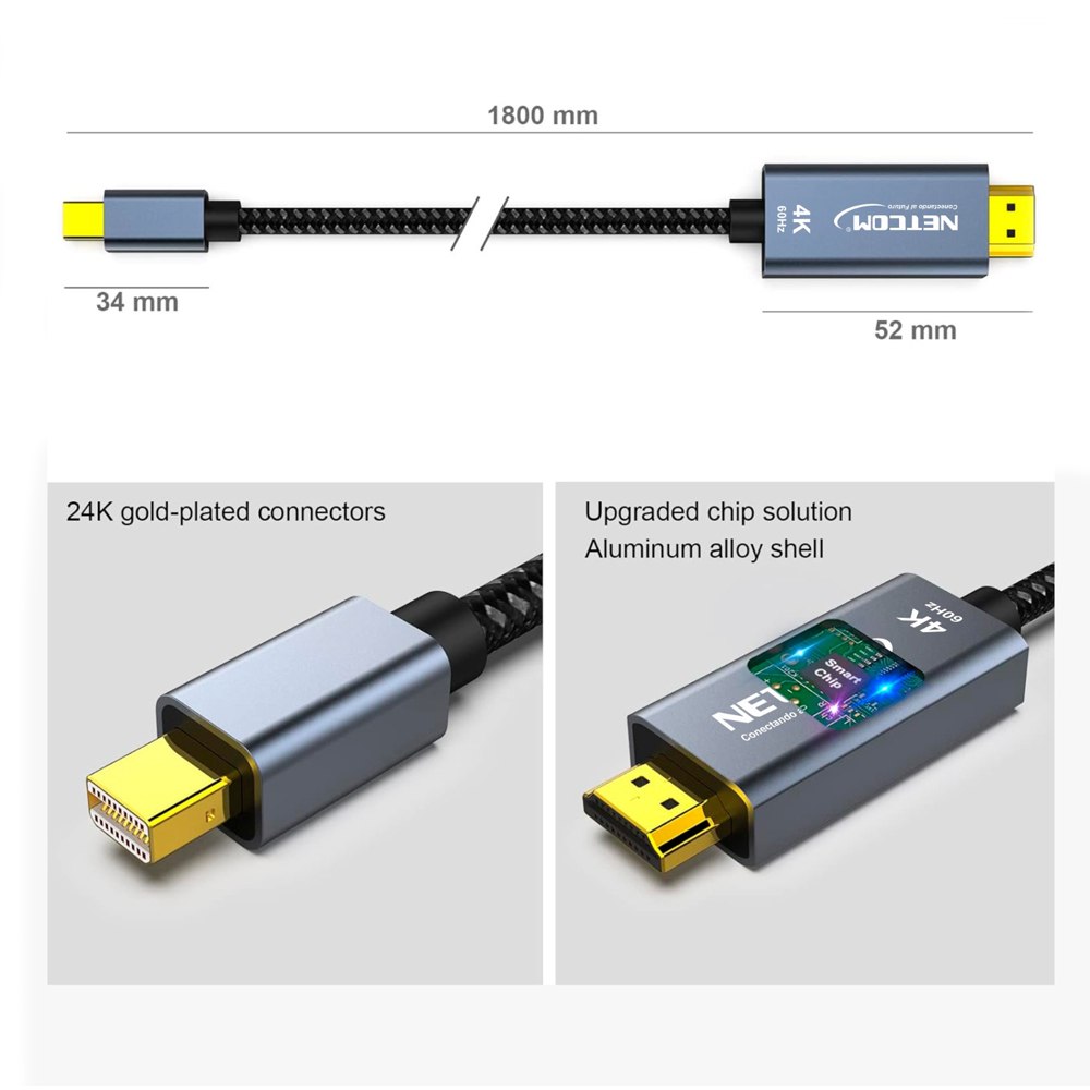 CABLE ADAPTADOR MINI DISPLAYPORT A HDMI DE 1.80 METROS NETCOM SATOFA ELECTRONICS S1402 - 2