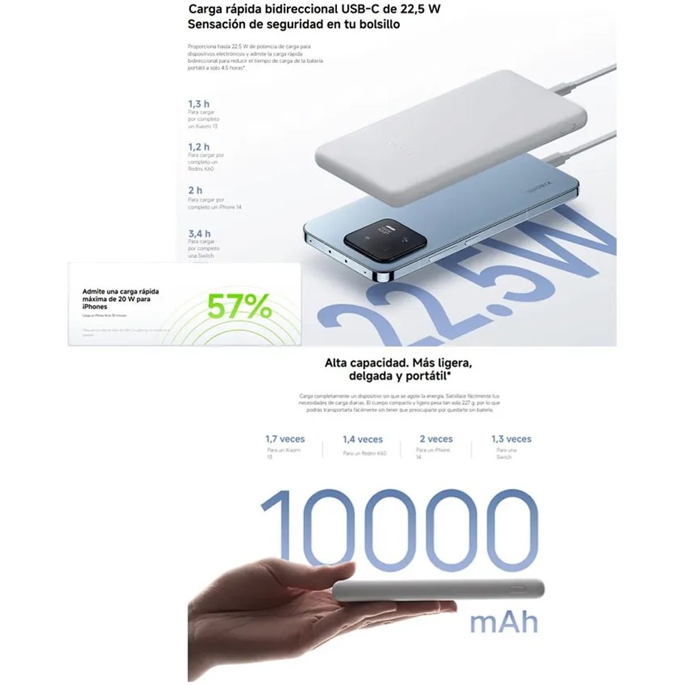 POWER BANK XIAOMI LITE 10000MAH 22.5W CARGA RÁPIDA TRIPLE PUERTO SANTOFA ELECTRONICS S2041 - 4