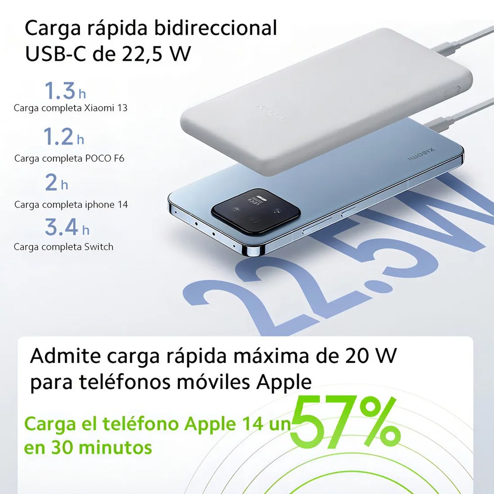 POWER BANK XIAOMI LITE 10000MAH 22.5W CARGA RÁPIDA TRIPLE PUERTO SANTOFA ELECTRONICS S2041 - 5