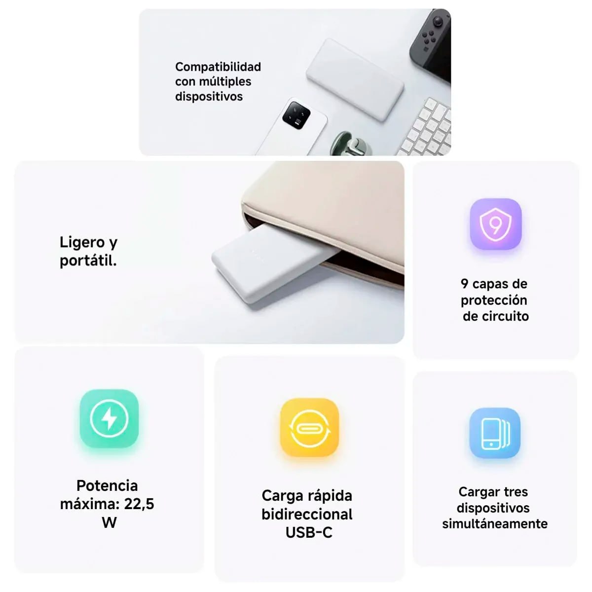 POWER BANK XIAOMI LITE 10000MAH 22.5W CARGA RÁPIDA TRIPLE PUERTO SANTOFA ELECTRONICS S2041 - 6