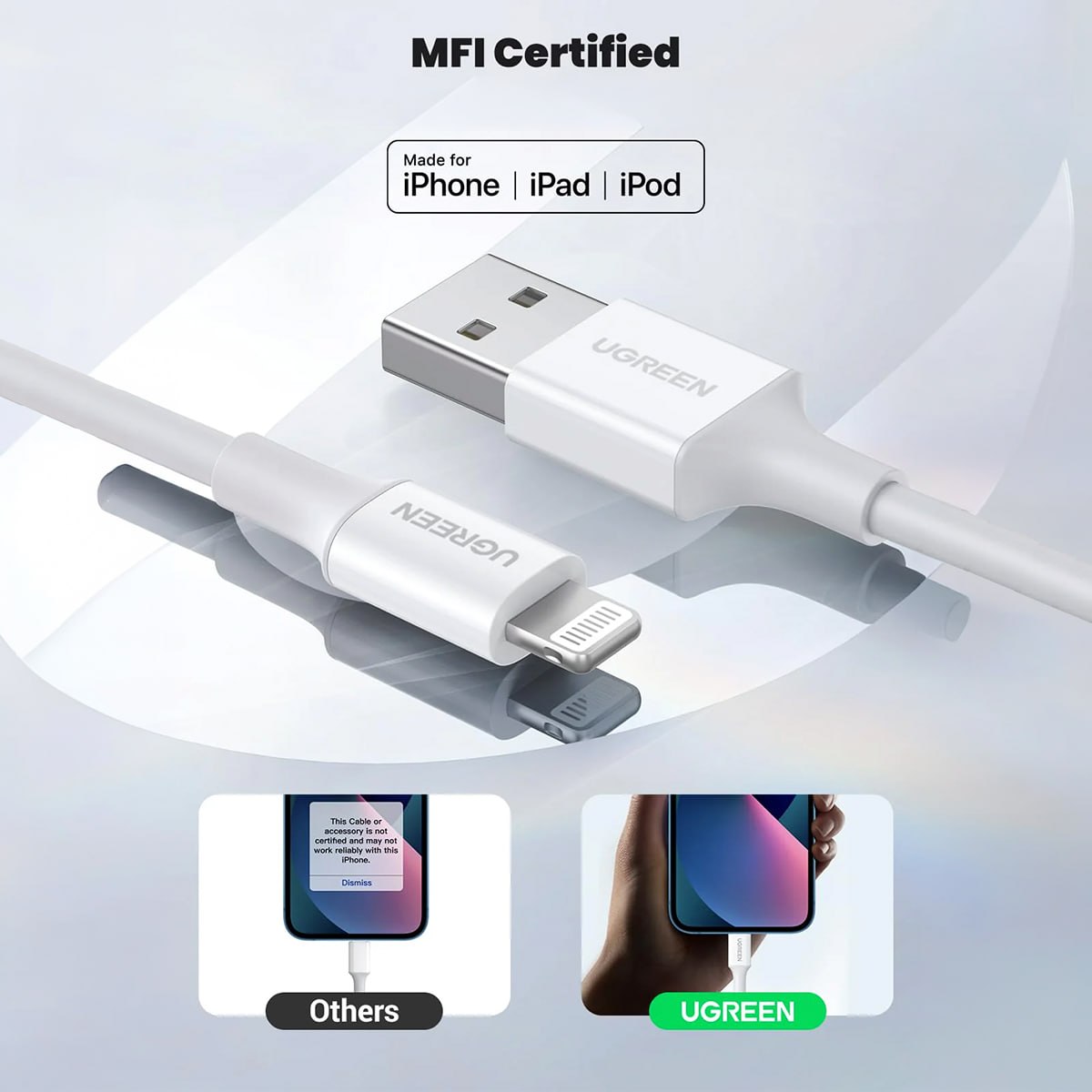 CABLE UGREEN USB-A A LIGHTNING 1 METRO CARGA RÁPIDA DATOS IPHONE SANTOFA ELECTRONICS S2052 - 10