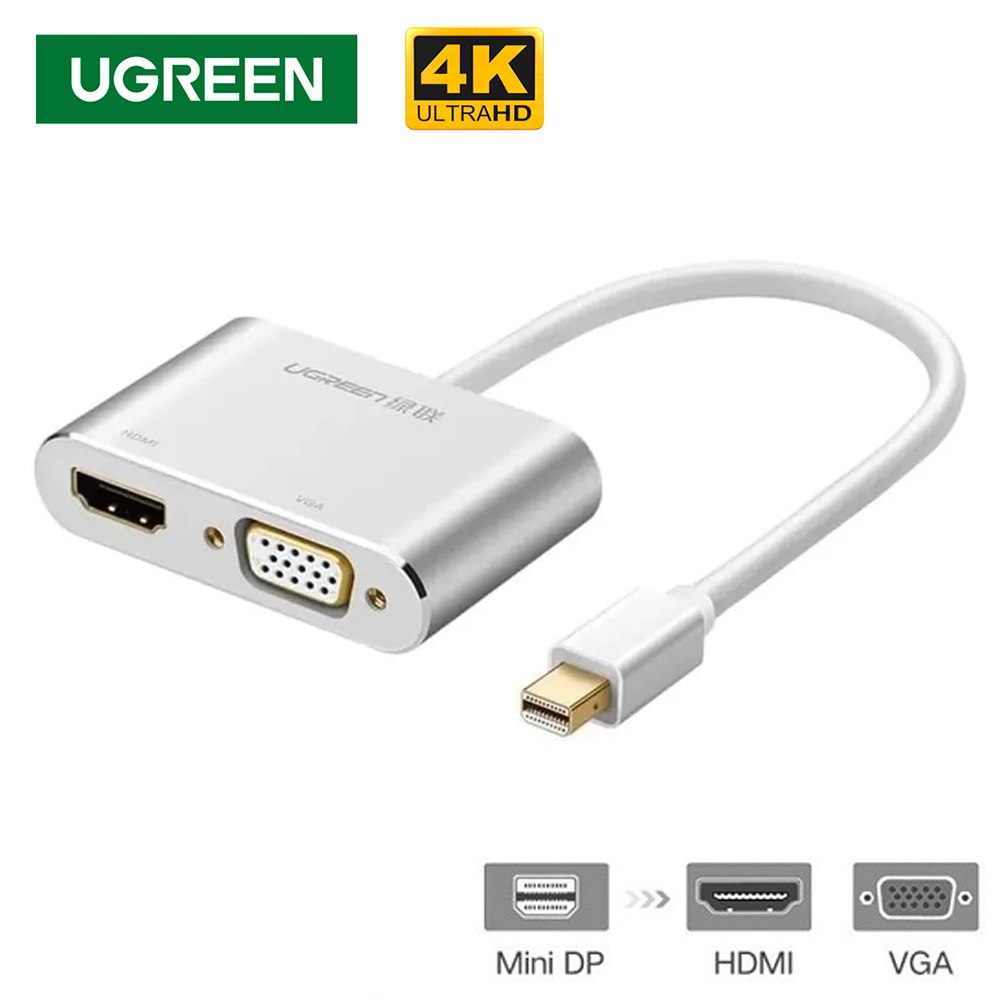 ADAPTADOR UGREEN MINI DISPLAYPORT A HDMI + VGA 4K CONVERSOR DE VIDEO 2 EN 1 SANTOFA ELECTRONICS S2054 - 3