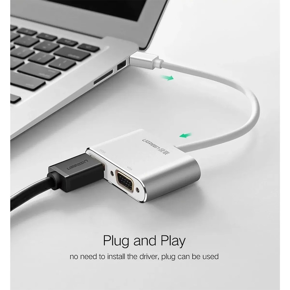 ADAPTADOR UGREEN MINI DISPLAYPORT A HDMI + VGA 4K CONVERSOR DE VIDEO 2 EN 1 SANTOFA ELECTRONICS S2054 - 4