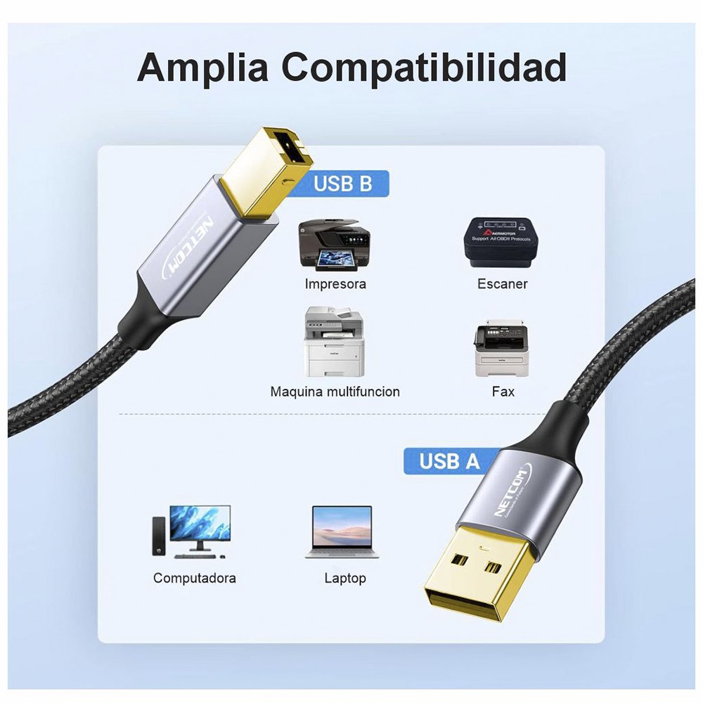 CABLE USB 2.0 PARA IMPRESORA 3 METROS NETCOM 480MBPS USB A A USB B SANTOFA ELECTRONICS S2057 - 6