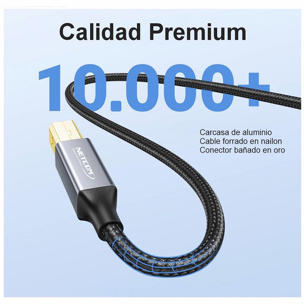 CABLE USB 2.0 PARA IMPRESORA 3 METROS NETCOM 480MBPS USB A A USB B SANTOFA ELECTRONICS S2057 - 7
