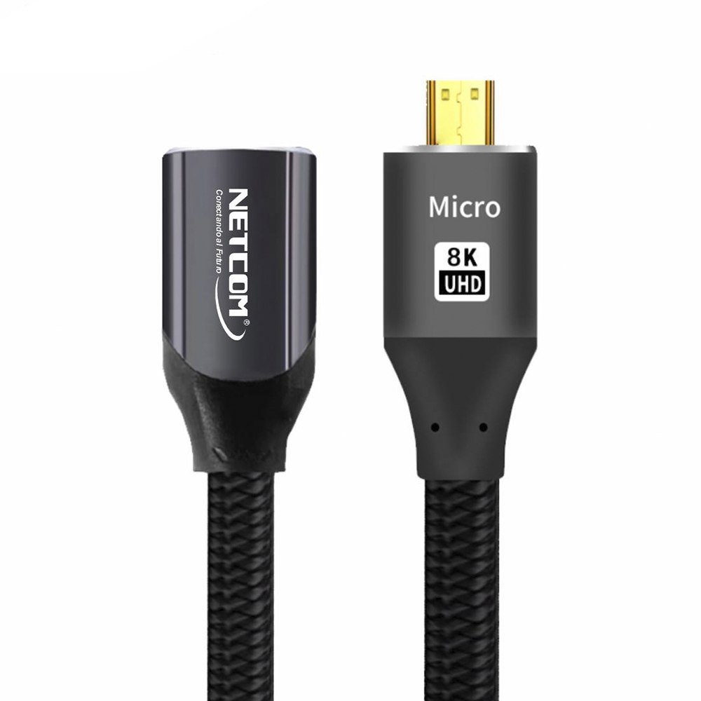 CABLE ADAPTADOR CONVERTIDOR MICRO HDMI A HDMI HEMBRA 8K 60HZ NETCOM 4K 120HZ ALTA VELOCIDAD 48GBPS SANTOFA ELECTRONICS S2059 - 2