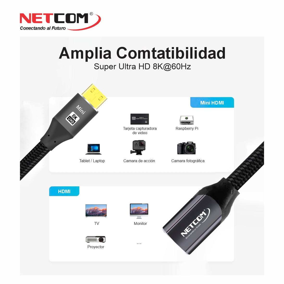 CABLE ADAPTADOR CONVERTIDOR MICRO HDMI A HDMI HEMBRA 8K 60HZ NETCOM 4K 120HZ ALTA VELOCIDAD 48GBPS SANTOFA ELECTRONICS S2059 - 5