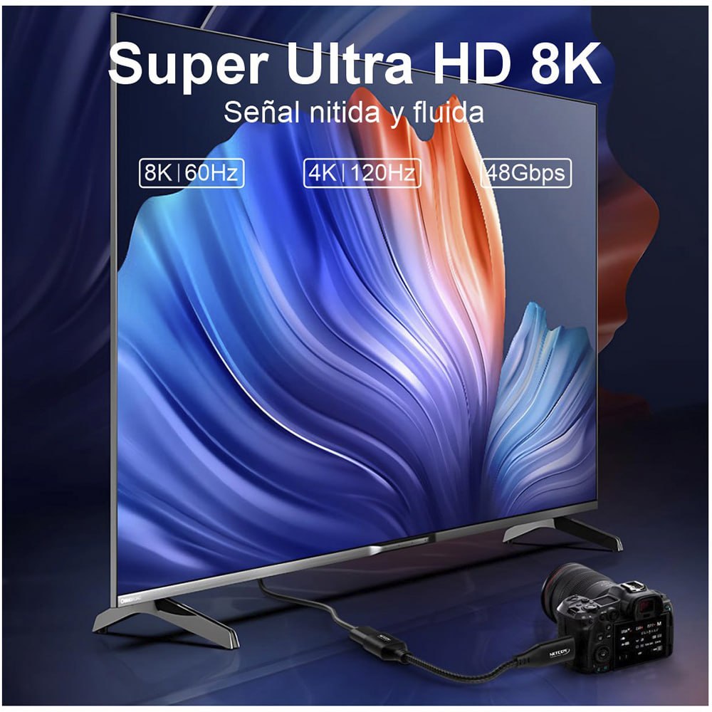 CABLE ADAPTADOR CONVERTIDOR MICRO HDMI A HDMI HEMBRA 8K 60HZ NETCOM 4K 120HZ ALTA VELOCIDAD 48GBPS SANTOFA ELECTRONICS S2059 - 7