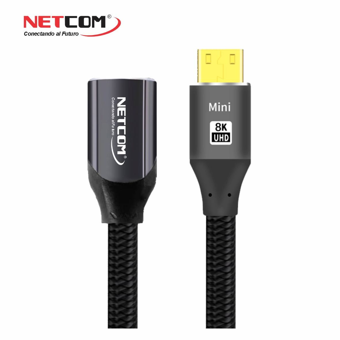 CABLE ADAPTADOR CONVERTIDOR MINI HDMI A HDMI HEMBRA 8K 60HZ NETCOM 4K 120HZ ALTA VELOCIDAD 48GBPS SANTOFA ELECTRONICS S2060 - 2