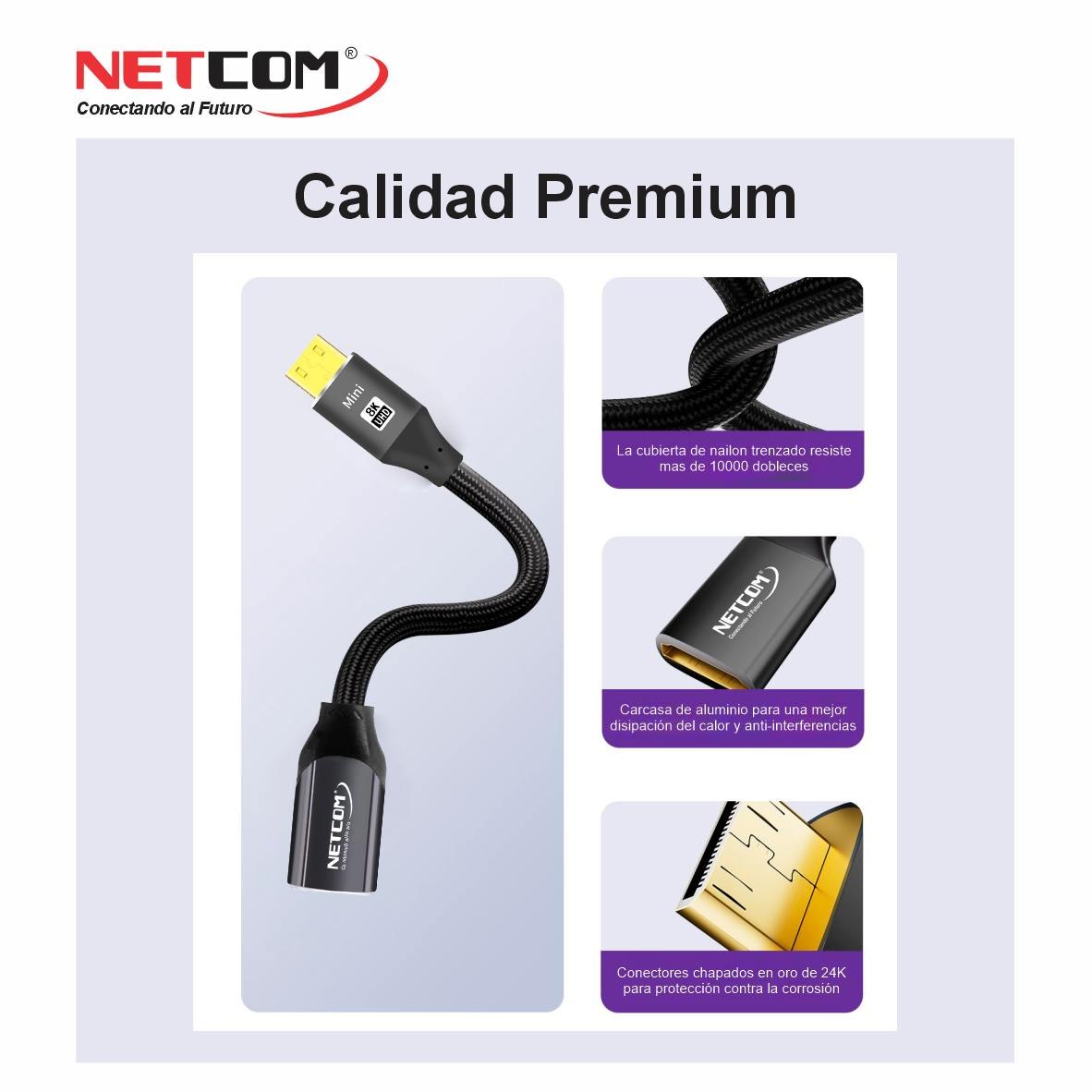 CABLE ADAPTADOR CONVERTIDOR MINI HDMI A HDMI HEMBRA 8K 60HZ NETCOM 4K 120HZ ALTA VELOCIDAD 48GBPS SANTOFA ELECTRONICS S2060 - 5
