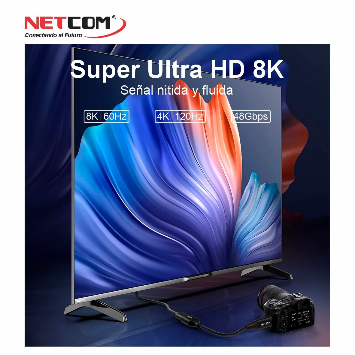 CABLE ADAPTADOR CONVERTIDOR MINI HDMI A HDMI HEMBRA 8K 60HZ NETCOM 4K 120HZ ALTA VELOCIDAD 48GBPS SANTOFA ELECTRONICS S2060 - 6