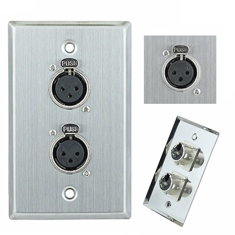 PLACA DE PARED DOBLE CON 2 CONECTORES XLR HEMBRA DE 3 PINES NETCOM FACEPLATE PARA AUDIO PROFESIONAL SANTOFA ELECTRONICS S2062 - 2