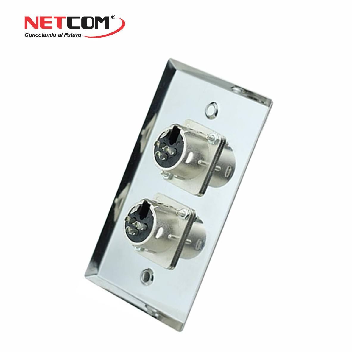 PLACA DE PARED DOBLE CON 2 CONECTORES XLR HEMBRA DE 3 PINES NETCOM FACEPLATE PARA AUDIO PROFESIONAL SANTOFA ELECTRONICS S2062 - 3