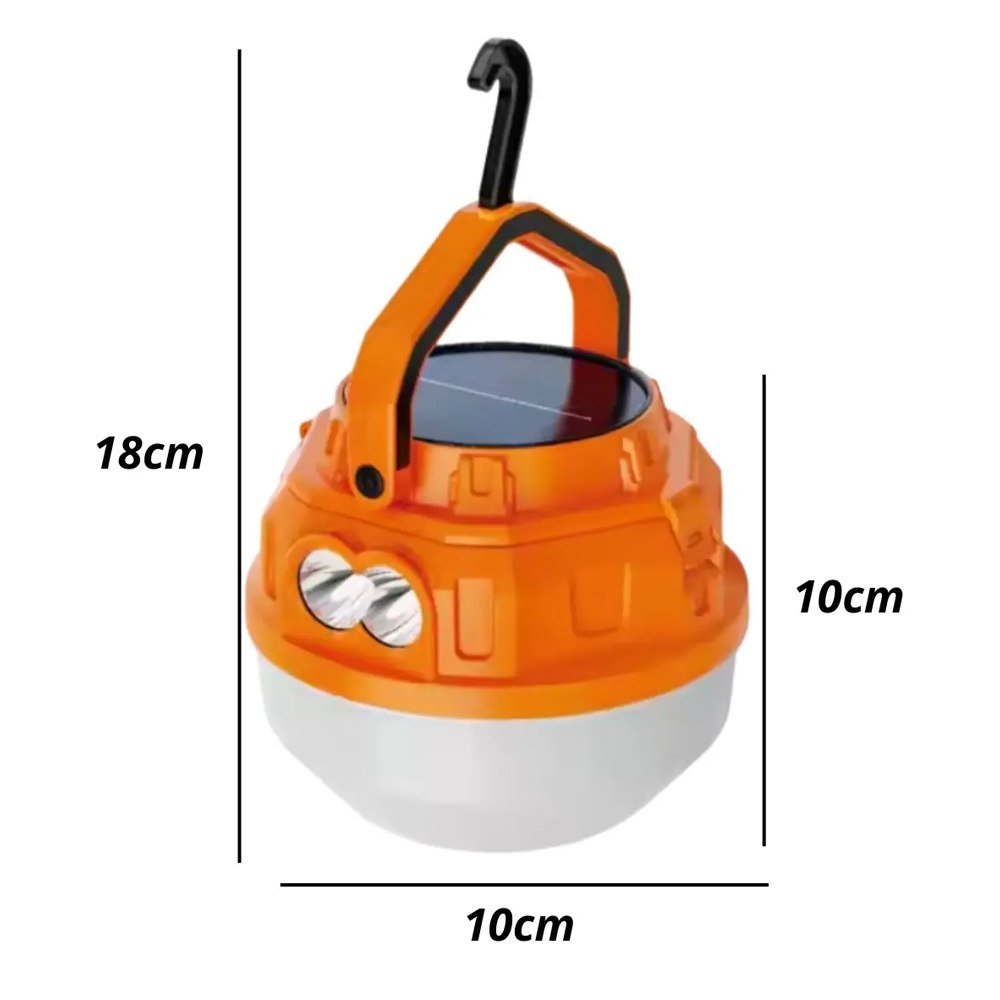 FOCO LINTERNA LED RECARGABLE SOLAR Y USB 100W CAMPING EMERGENCIA NARANJA SANTOFA ELECTRONICS S2067 - 3