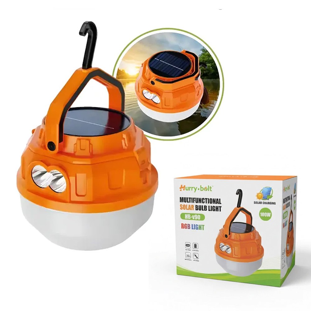 FOCO LINTERNA LED RECARGABLE SOLAR Y USB 100W CAMPING EMERGENCIA NARANJA SANTOFA ELECTRONICS S2067 - 4