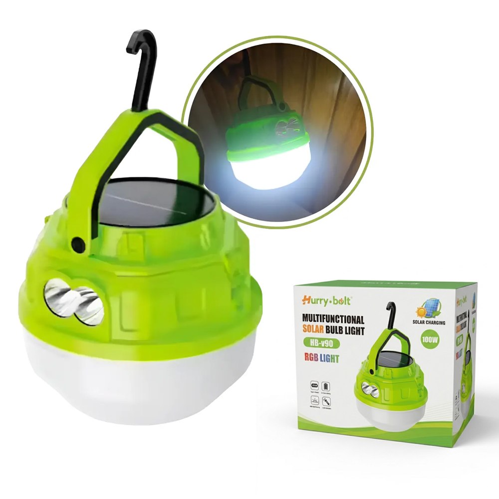 FOCO LINTERNA LED RECARGABLE SOLAR Y USB 100W PARA CAMPING Y EMERGENCIAS VERDE SANTOFA ELECTRONICS S1815 - 7