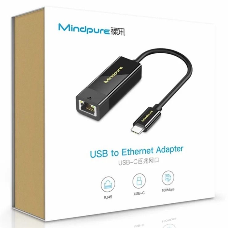 ADAPTADOR DE RED ETHERNET RJ45 A USB TIPO-C 100MBPS MINDPURE SE2070 - 2
