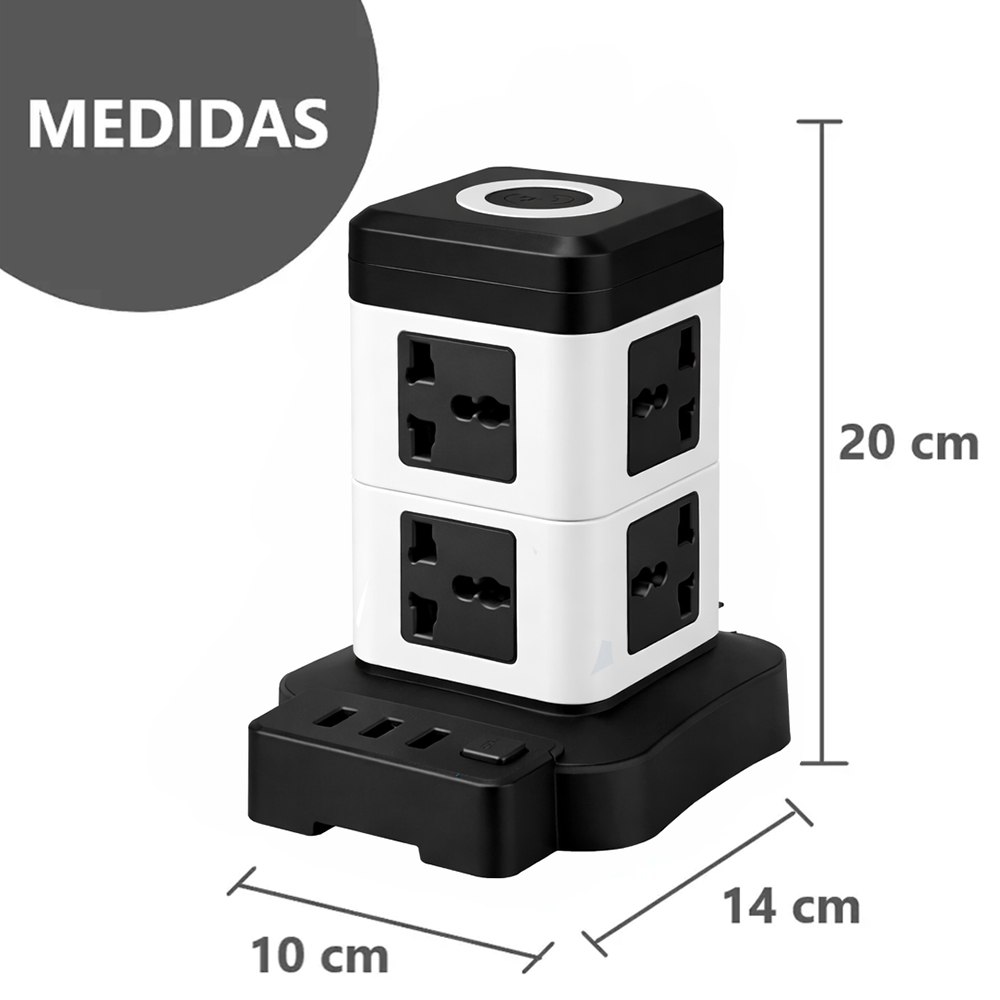 EXTENSIÓN TORRE MULTICONTACTO 8 ENCHUFES Y 3 PUERTOS USB 2500W S2072 SANTOFA ELECTRONICS - 4