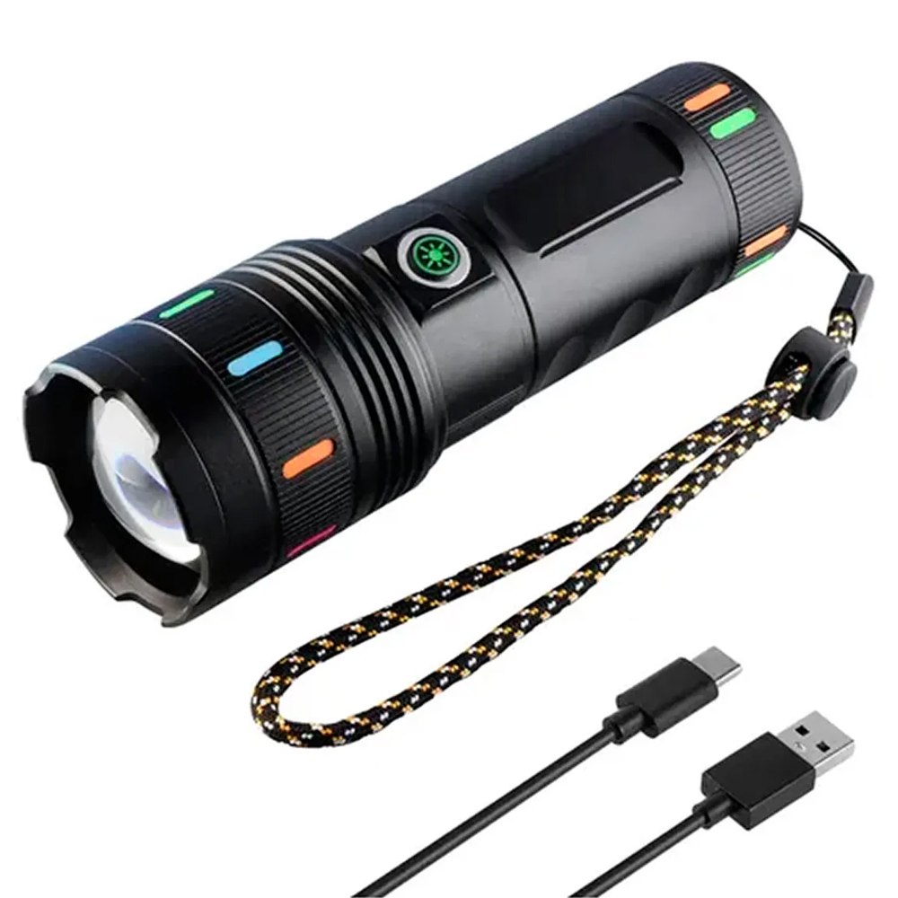 LINTERNA TÁCTICA MILITAR DE ALUMINIO RECARGABLE USB-C 3600MAH CON ZOOM SANTOFA ELECTRONICS S2074 - 1