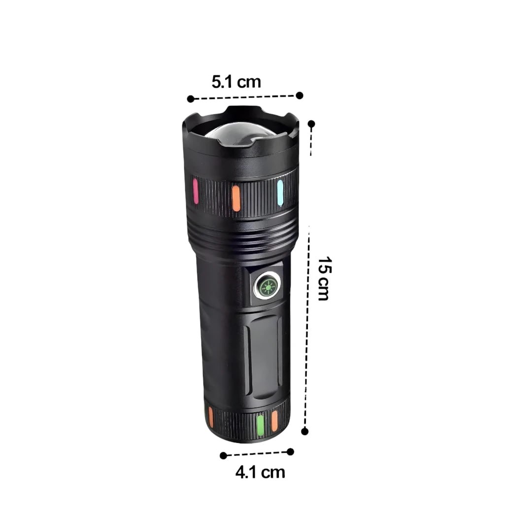 LINTERNA TÁCTICA MILITAR DE ALUMINIO RECARGABLE USB-C 3600MAH CON ZOOM SANTOFA ELECTRONICS S2074 - 2