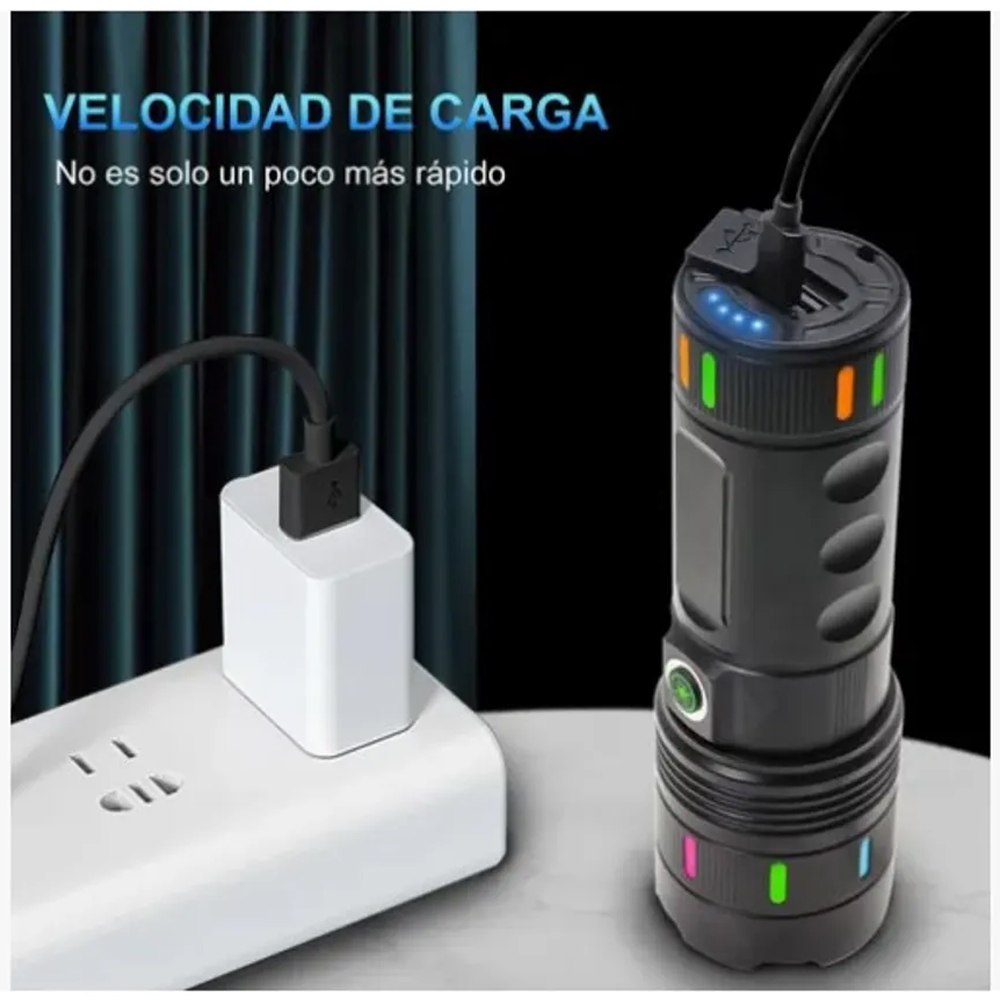 LINTERNA TÁCTICA MILITAR DE ALUMINIO RECARGABLE USB-C 3600MAH CON ZOOM SANTOFA ELECTRONICS S2074 - 4