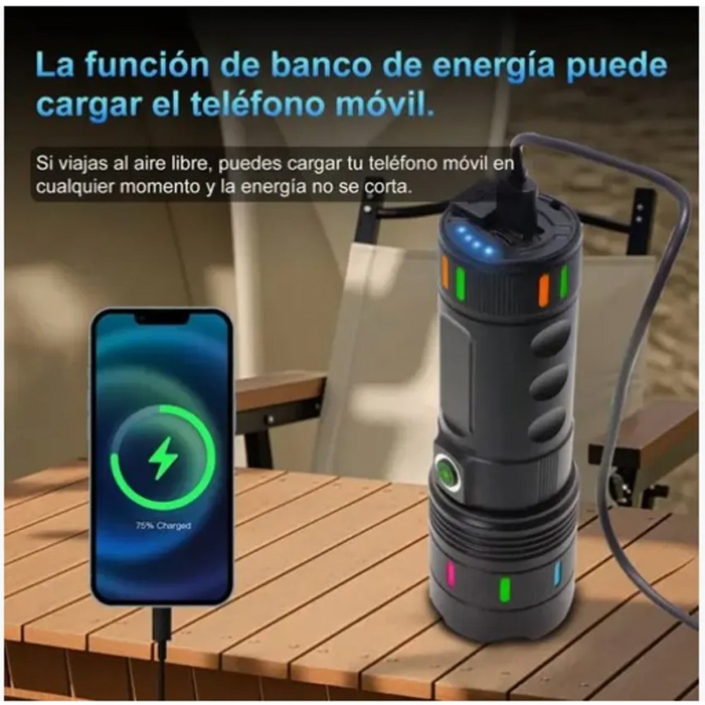 LINTERNA TÁCTICA MILITAR DE ALUMINIO RECARGABLE USB-C 3600MAH CON ZOOM SANTOFA ELECTRONICS S2074 - 6