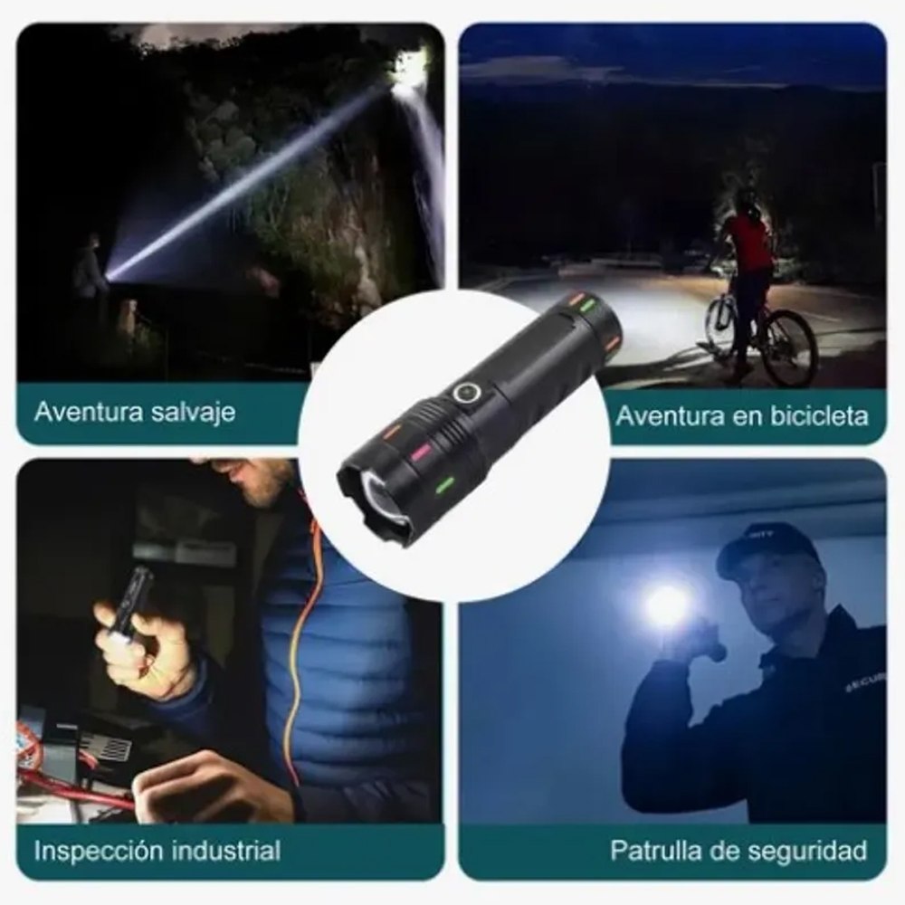 LINTERNA TÁCTICA MILITAR DE ALUMINIO RECARGABLE USB-C 3600MAH CON ZOOM SANTOFA ELECTRONICS S2074 - 8