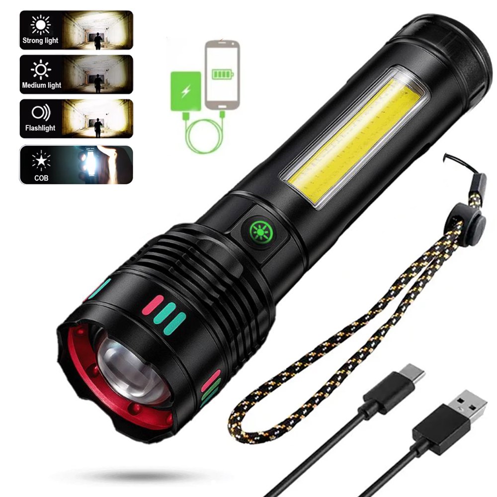 LINTERNA TÁCTICA DE ALUMINIO CON LUZ LATERAL COB Y POWER BANK 6000MAH SANTOFA ELECTRONICS S2076 - 2