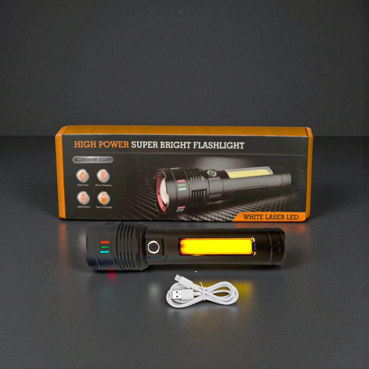 LINTERNA TÁCTICA DE ALUMINIO CON LUZ LATERAL COB Y POWER BANK 6000MAH SANTOFA ELECTRONICS S2076 - 6