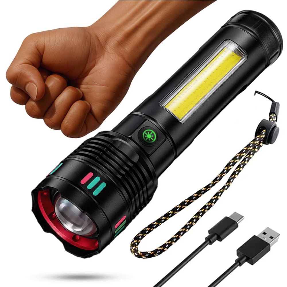 LINTERNA TÁCTICA DE ALUMINIO CON LUZ LATERAL COB Y POWER BANK 6000MAH SANTOFA ELECTRONICS S2076 - 7