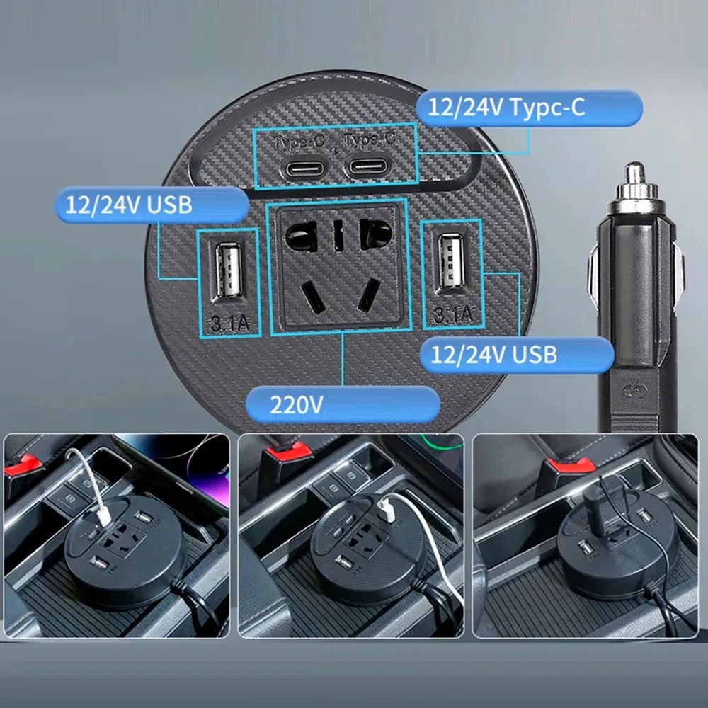 INVERSOR DE CORRIENTE PARA AUTO 150W 12V A 220V CON USB Y TIPO-C SANTOFA ELECTRONICS S2080 - 10