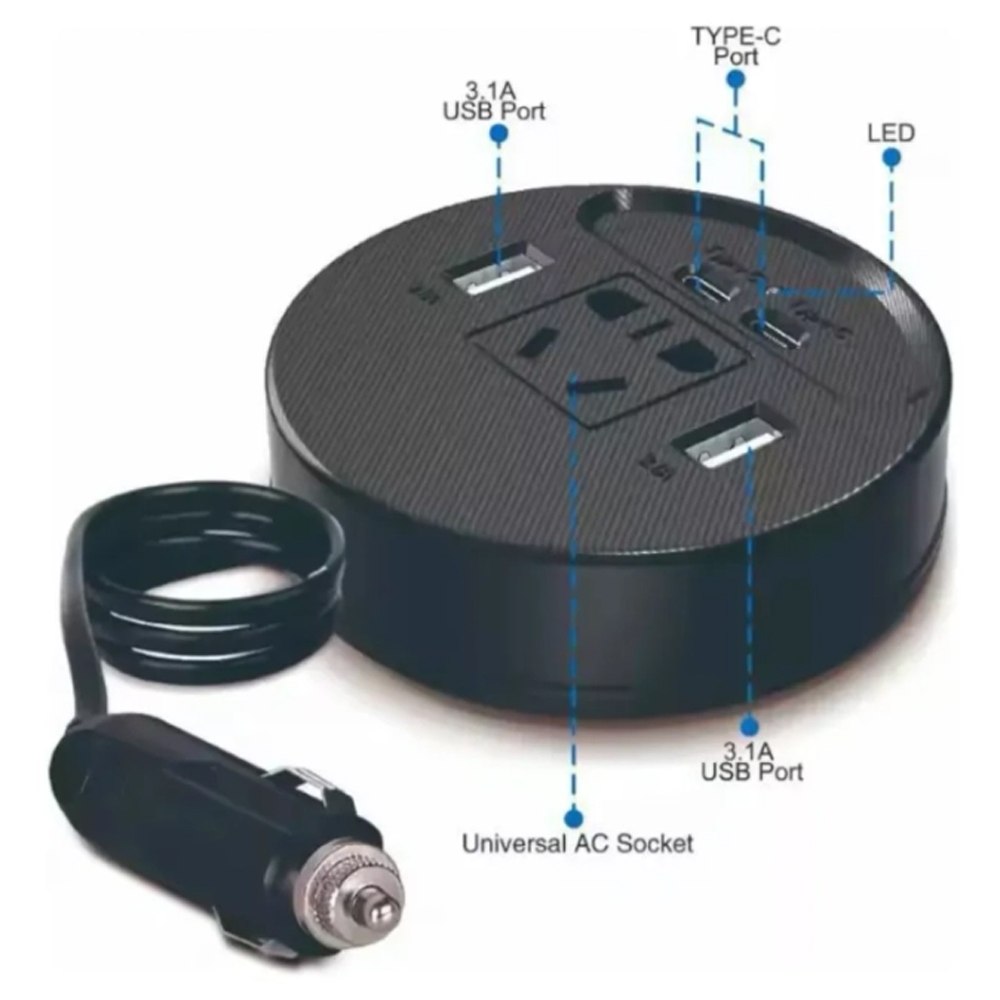 INVERSOR DE CORRIENTE PARA AUTO 150W 12V A 220V CON USB Y TIPO-C SANTOFA ELECTRONICS S2080 - 6
