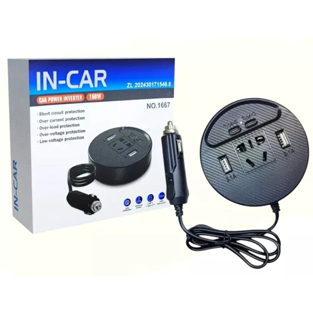 INVERSOR DE CORRIENTE PARA AUTO 150W 12V A 220V CON USB Y TIPO-C SANTOFA ELECTRONICS S2080 - 7