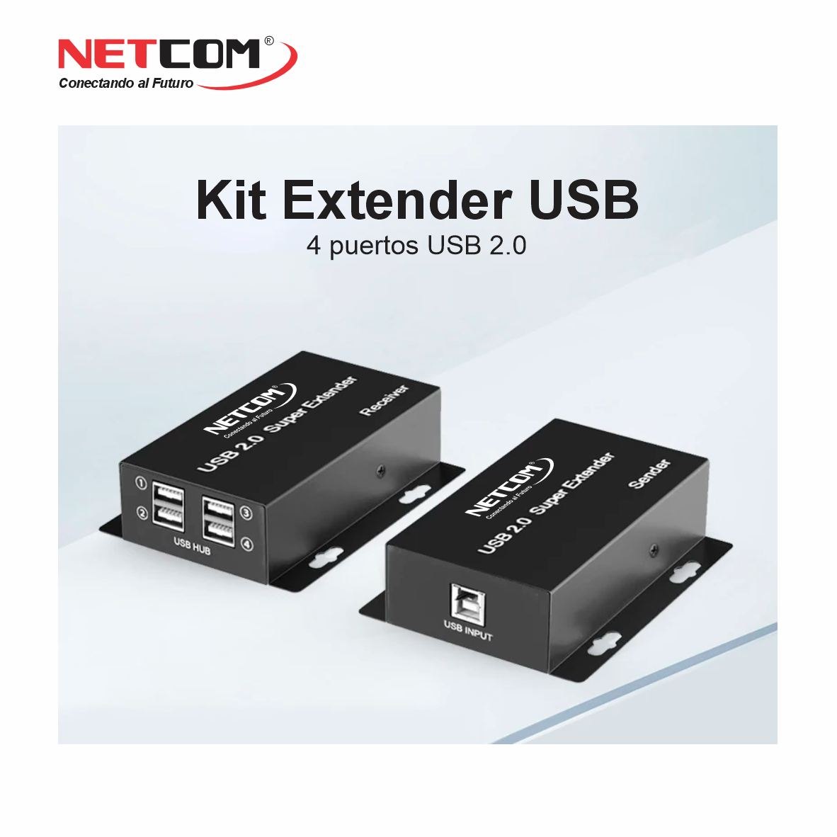 KIT EXTENSOR USB 2.0 DE 4 PUERTOS POR CABLE DE RED RJ45 HASTA 60 METROS NETCOM SANTOFA LECTRONICS S2081 - 10