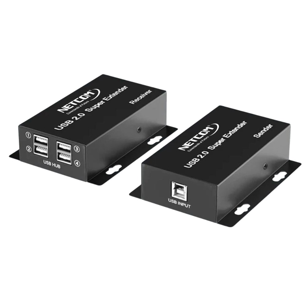 KIT EXTENSOR USB 2.0 DE 4 PUERTOS POR CABLE DE RED RJ45 HASTA 60 METROS NETCOM SANTOFA LECTRONICS S2081 - 2