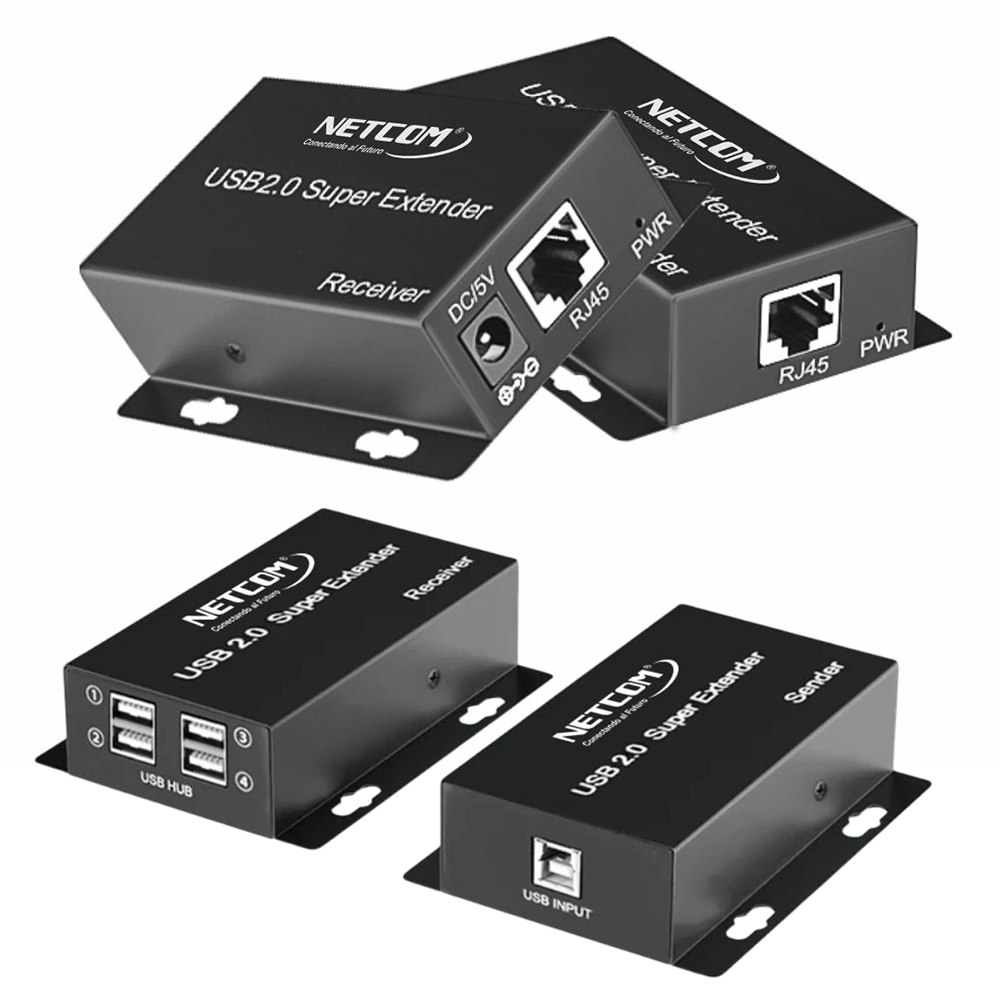 KIT EXTENSOR USB 2.0 DE 4 PUERTOS POR CABLE DE RED RJ45 HASTA 60 METROS NETCOM SANTOFA LECTRONICS S2081 - 3