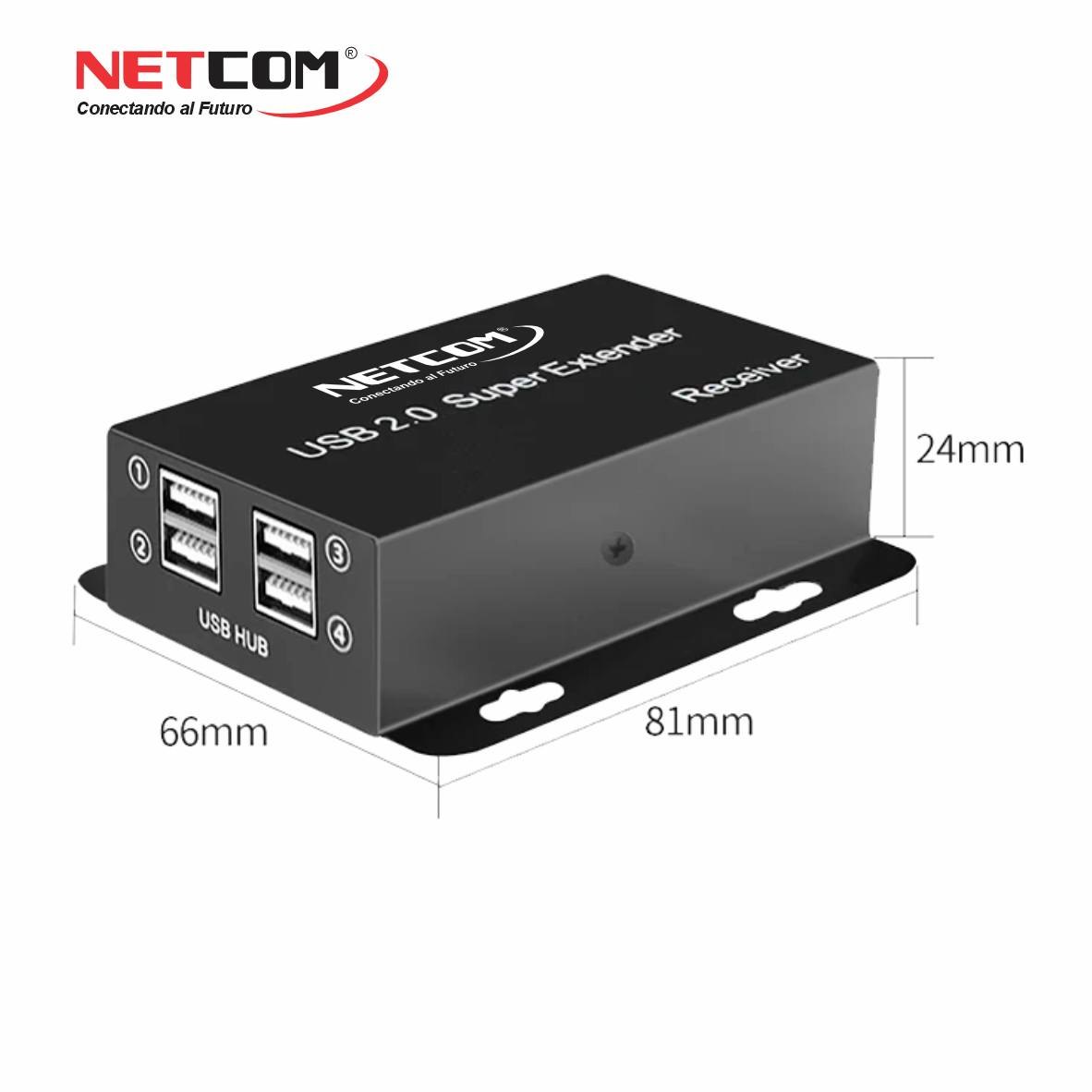 KIT EXTENSOR USB 2.0 DE 4 PUERTOS POR CABLE DE RED RJ45 HASTA 60 METROS NETCOM SANTOFA LECTRONICS S2081 - 4