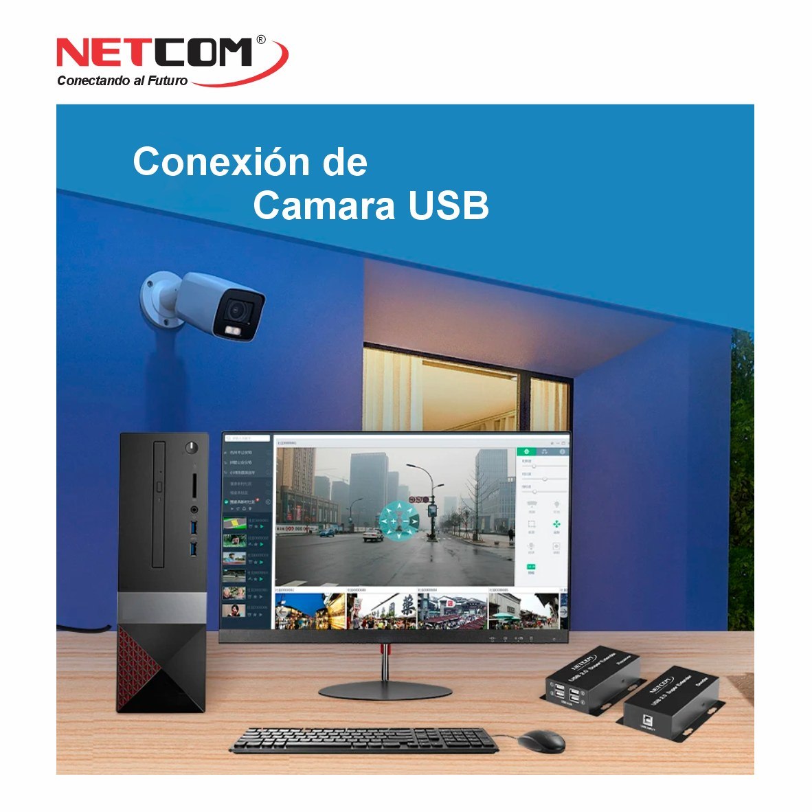 KIT EXTENSOR USB 2.0 DE 4 PUERTOS POR CABLE DE RED RJ45 HASTA 60 METROS NETCOM SANTOFA LECTRONICS S2081 - 8