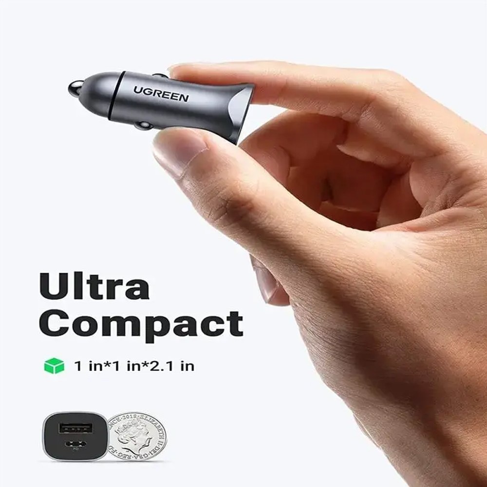 MINI CARGADOR DE AUTO UGREEN 30W CARGA RÁPIDA USB-C Y USB-A SANTOFA ELECTRONICS S2083 - 5