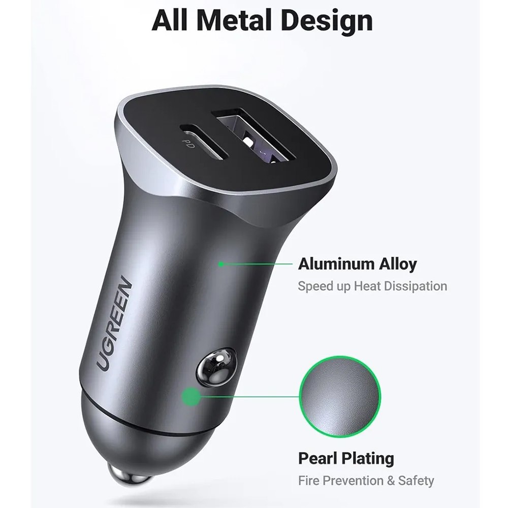 MINI CARGADOR DE AUTO UGREEN 30W CARGA RÁPIDA USB-C Y USB-A SANTOFA ELECTRONICS S2083 - 7