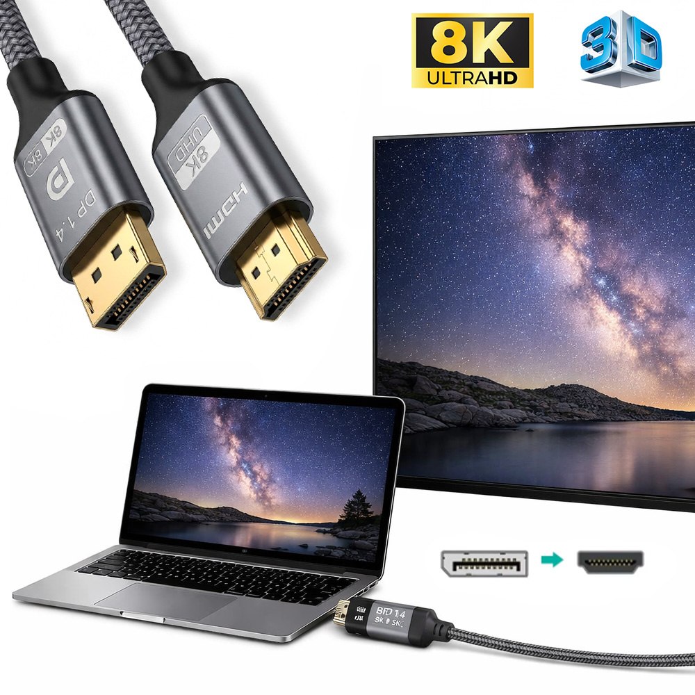 CABLE CONVERTIDOR DISPLAYPORT A HDMI 8K ULTRA HD TRENZADO 2 METROS S2086 - 5
