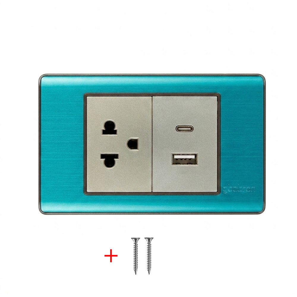 PLACA TOMACORRIENTE DE PARED CON ENCHUFE USB Y TIPO-C ABATRON 15 AMP SANTOFA ELECTRONICS S2093 - 2